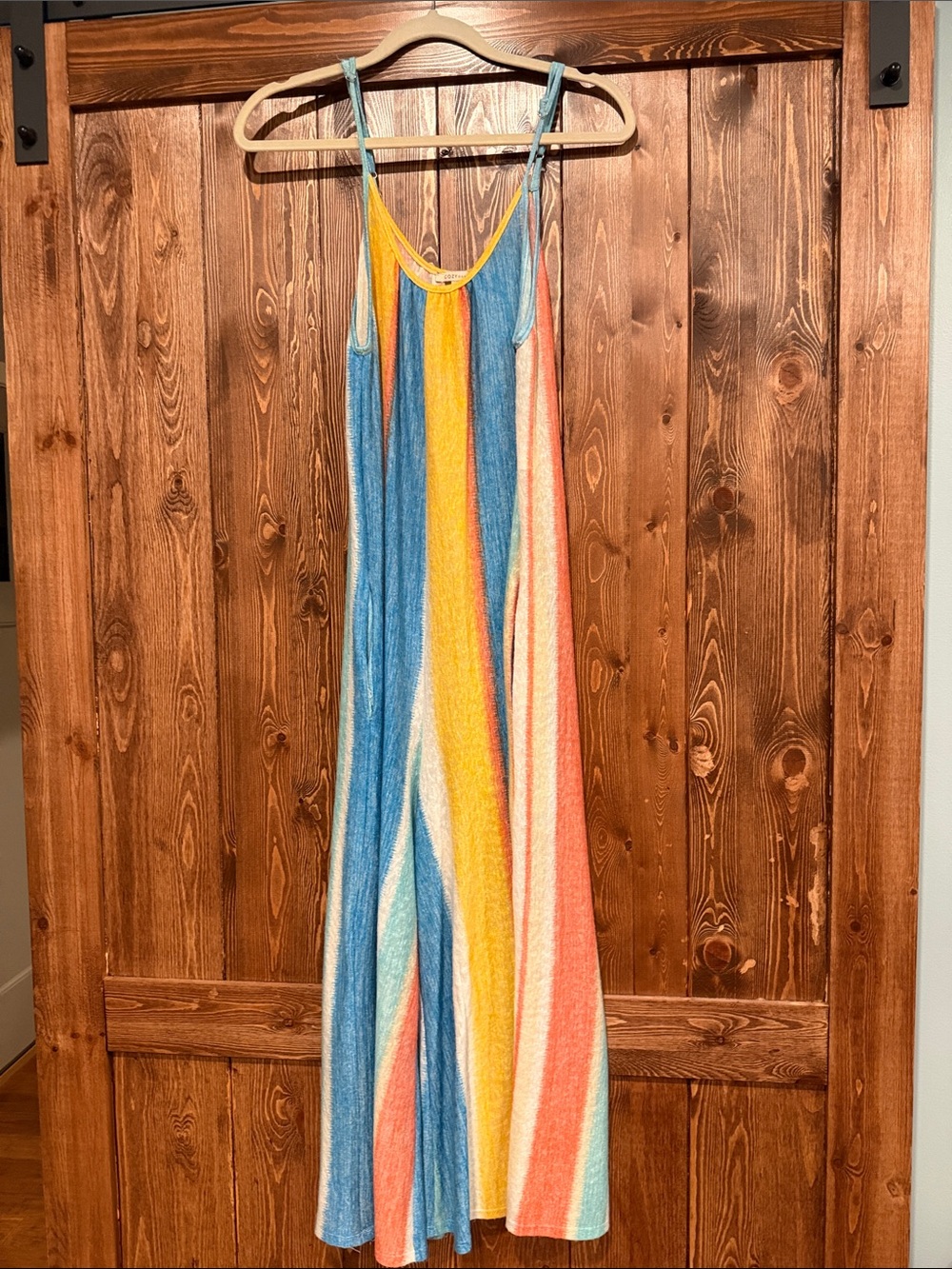 Cozy Casual Striped Multicolor Sleeveless Jumpsuit — Blue, Yellow, Coral, Cream